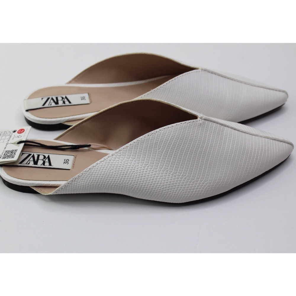 Zara Minimalist White Animal Embossed Mule Flats 6 - Picture 8 of 12
